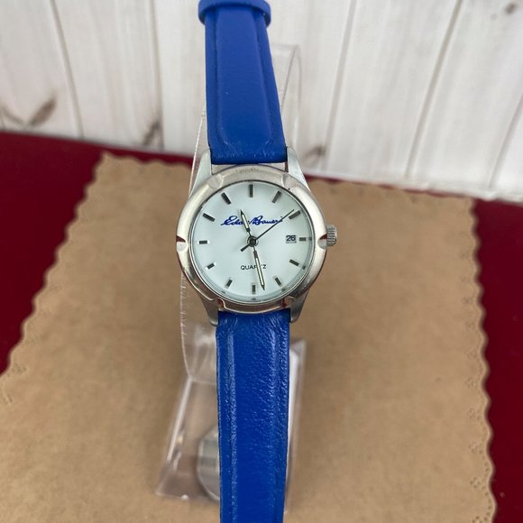 Vintage Silver Tone Eddie Bauer Watch New Blue 8 Inch Strap - Picture 2 of 7